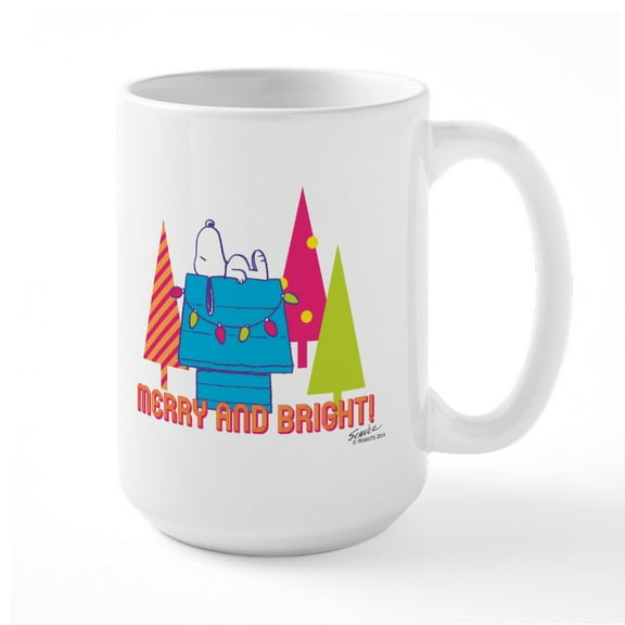 CafePress - Snoopy: Merry And Bright Large Mug - 15 oz Ceramic Large White Novelty Mug