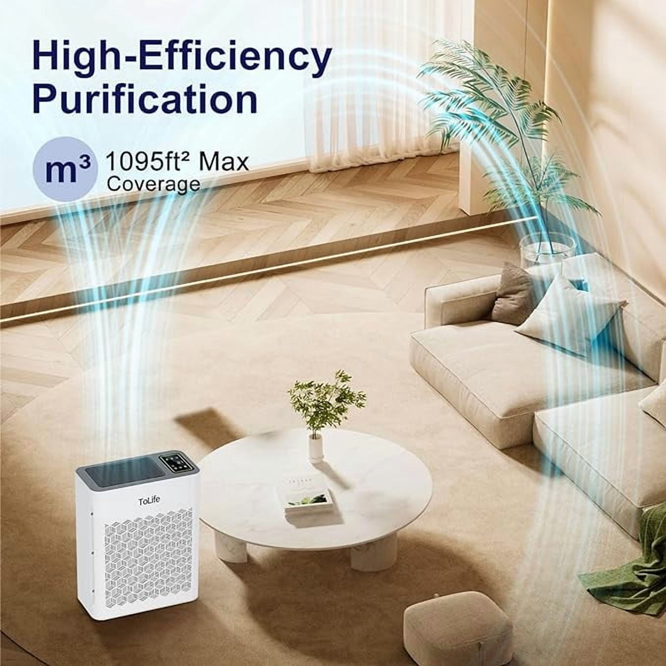 Air Purifier for large rooms up to 1095 sq. ft. with PM 2.5 display and air quality sensor, auto mode, timer - filters smoke, pollen, pet dander and allergens
