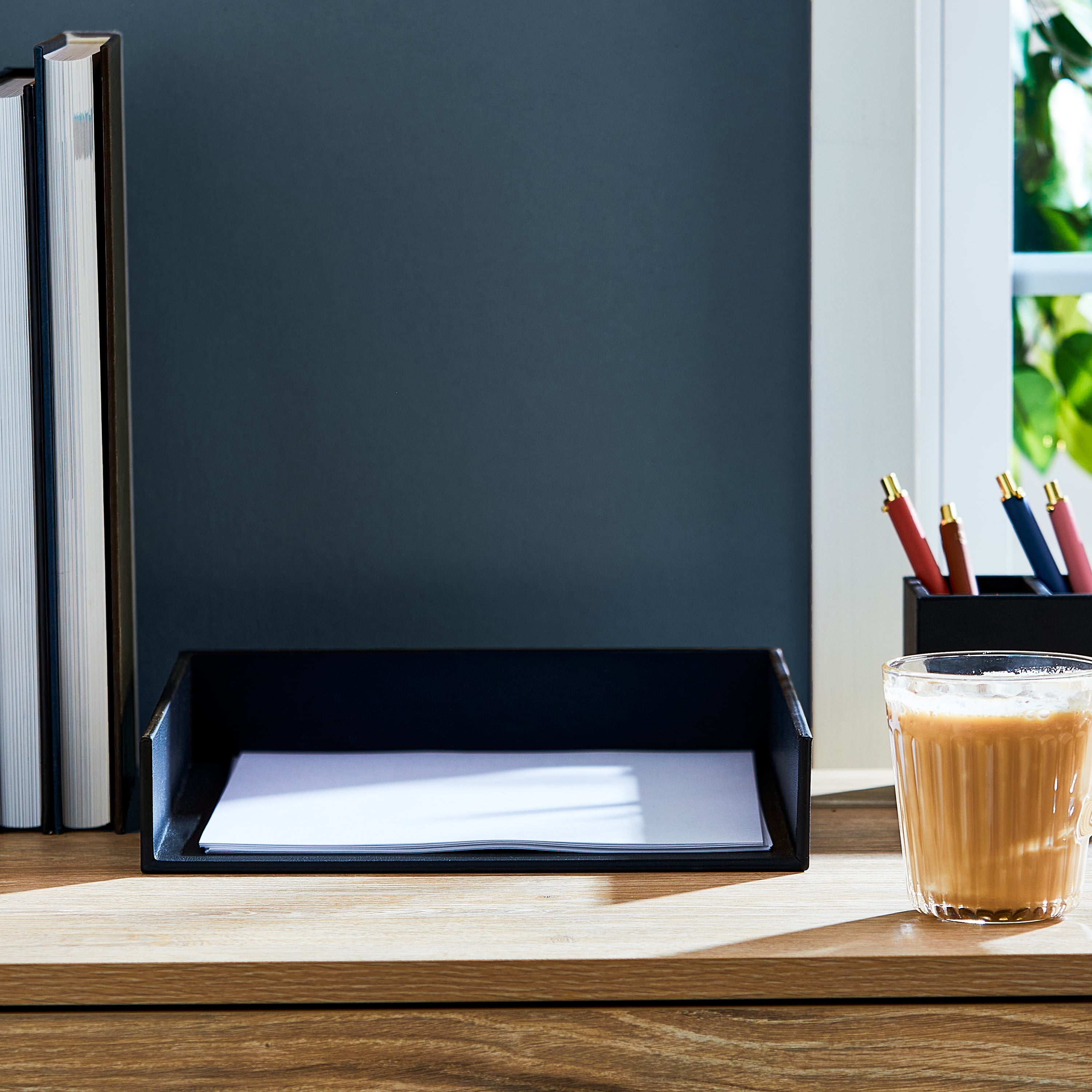 (3 pack) Pen+Gear Simulated Leather Letter Tray, 10 in x 12 in x 2 in, Rich Black