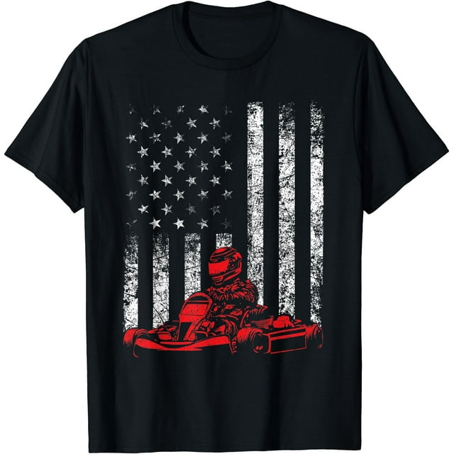 Go Kart Racing - Go Karting USA Drapeau Américain Course T-Shirt de Conduite - comme sur l'Image - S