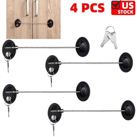 Set of 4 Cabinet Locks with Keys Mini Fridge Refrigerator Locks for Deep Freezer Drawers Doors Latch - Black