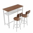 thumbnail image 3 of Spaco 3-Piece Bar Table Set, Bar Table and Chairs Set of 2 with Metal Frame and Storage Rack, Modern Counter Height Table with 2 Stools for Indoor, Brown, 3 of 9