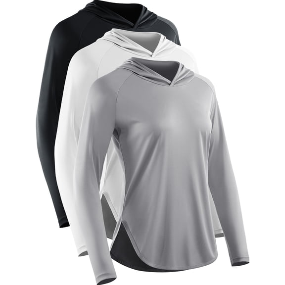 Cadmus Women's 3 Pack Workout Long Sleeve shirts UPF 50 Sun Protection Dry Fit Running Shirts with Hoods