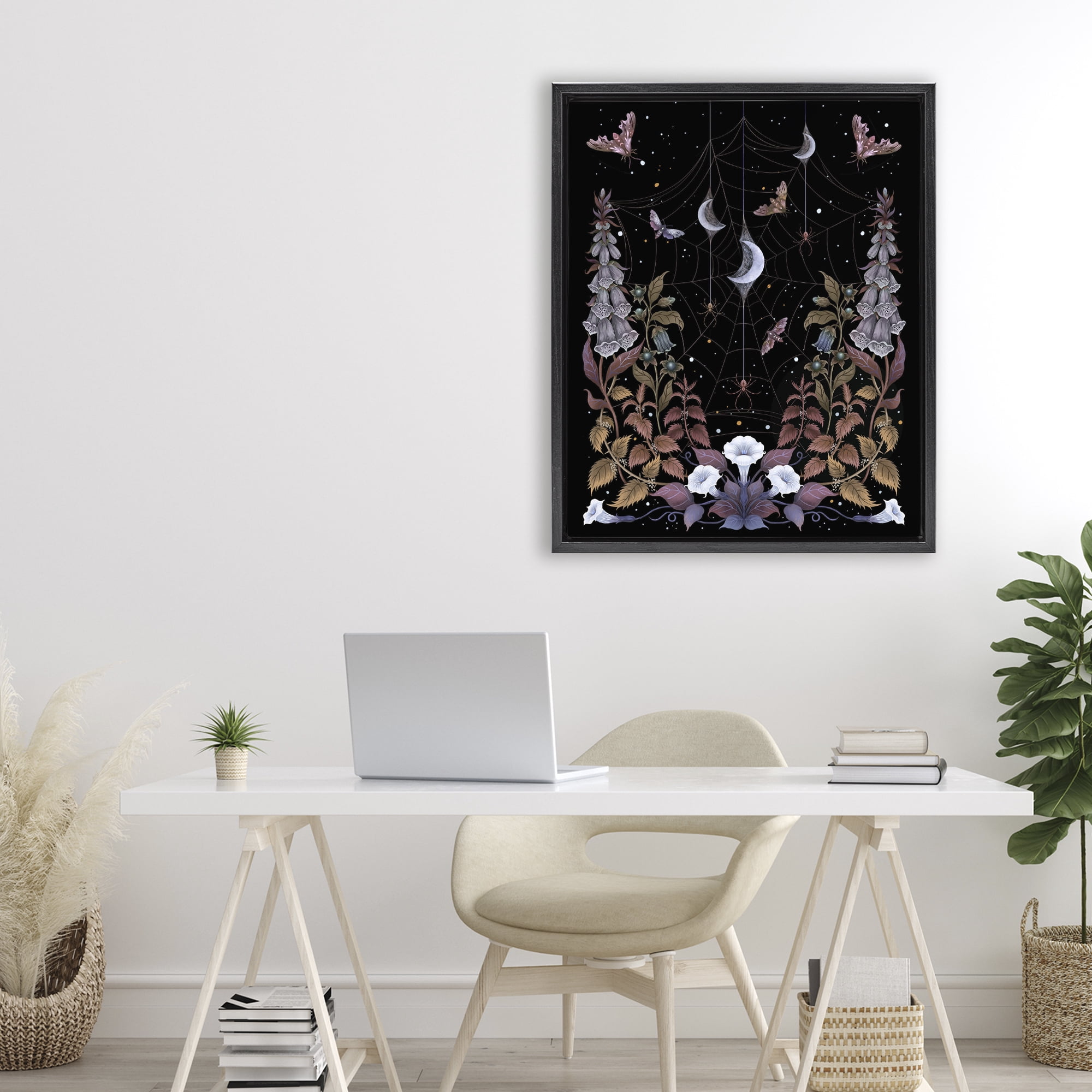 Stupell Industries Witch Garden with Spider Webs Black Framed Floater Canvas Wall Art, design by Episodic Drawings