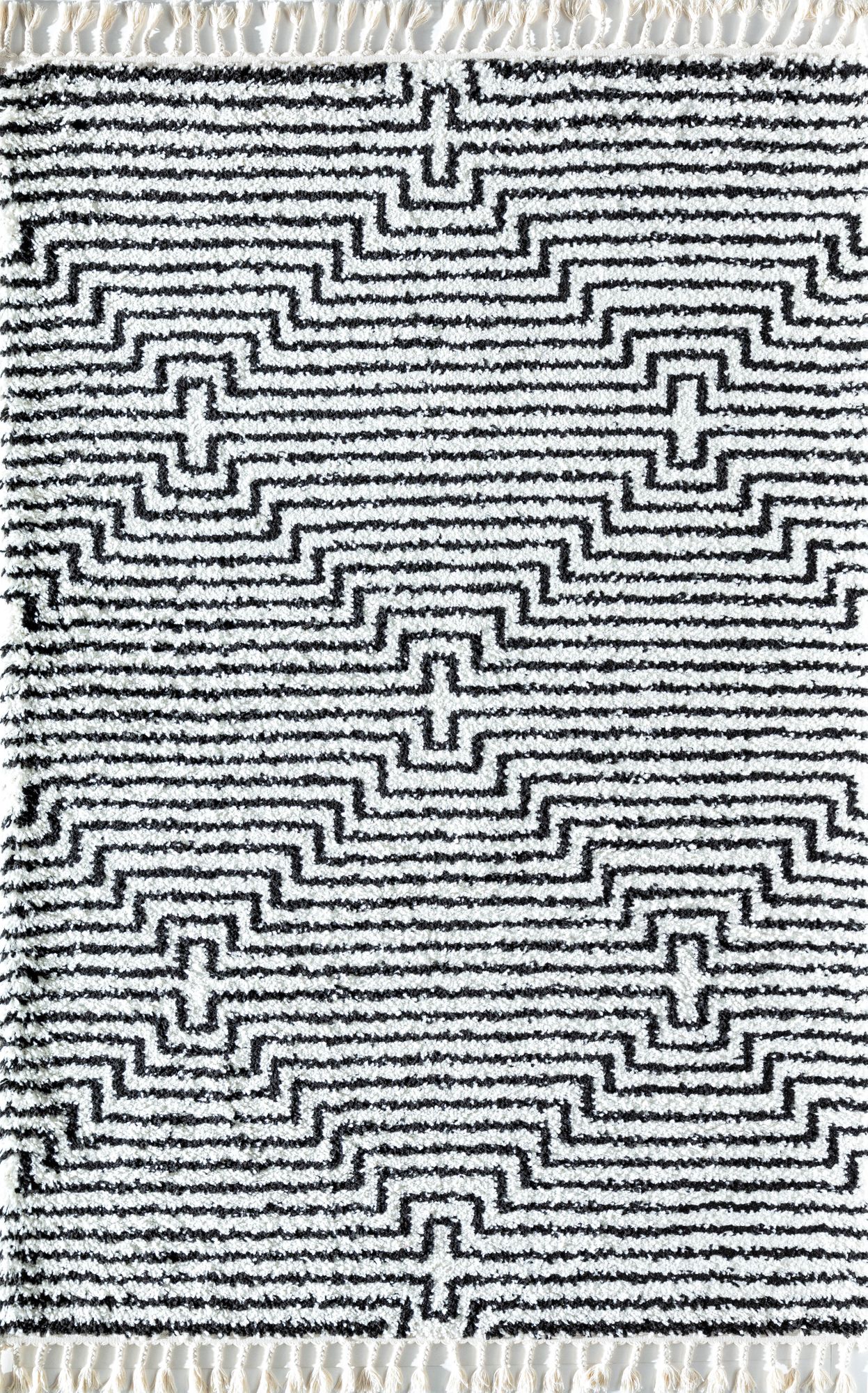 Rugs America BT20D Night Odyssey Stripe/Diamond Modern White Area Rug, 2'6" x 4'