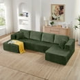 thumbnail image 3 of 132.48" Boneless Couch, Green Sectional Couches for Living Room, Compressed Corduroy Sleeper Sofa, No Assembly, 3 of 9