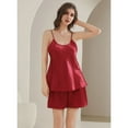 thumbnail image 4 of SWSMCLT Women's 2 Piece Shorts Pajamas Sexy Pjs Fitted Cool Short Pj Set Summer Soft Satin Lightweight Comfy Cami Red Medium, 4 of 5