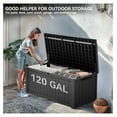 thumbnail image 3 of 120 Gallon Resin , Weather Resistant Outdoor Storage Box for Patio Pillow, Garden Tools, Pool Supplies, Lockable, Easy Assembly, Extra Seat or Table with Cushion (Black), 3 of 9