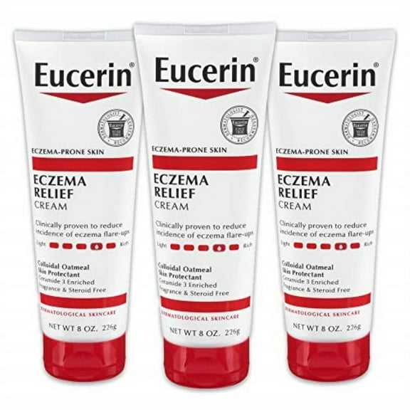 eucerin eczema relief cream - full body lotion for eczema-prone skin - 8 oz. tube (pack of 3)
