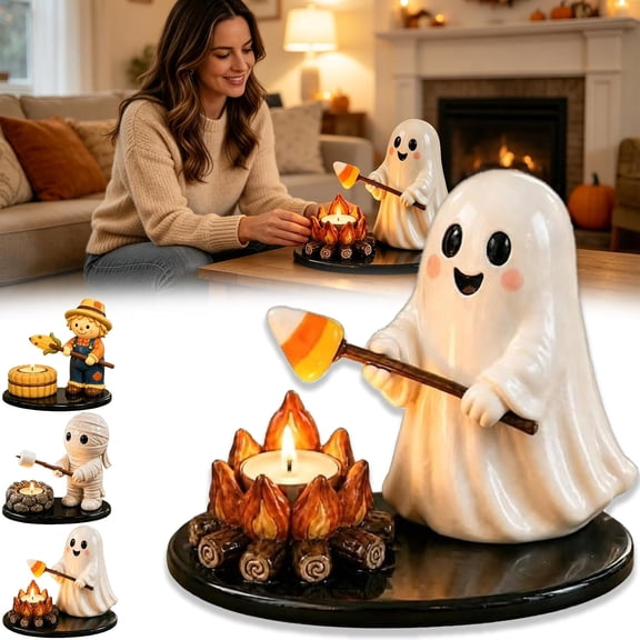 Halloween Campfire Tealight Holde,Ghost Halloween Campfire Tea Light Candles Holder,Not Included Candle