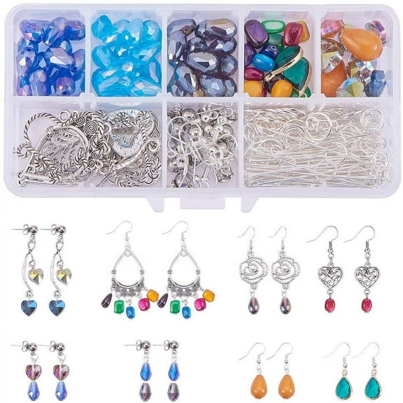 1 Box DIY 10 Pairs Chandelier Earrings Jewelry Making Starter Kit Chandelier Components Connector Charm Pendants Shell Heart Beads Earring Hooks Jewelry Findings