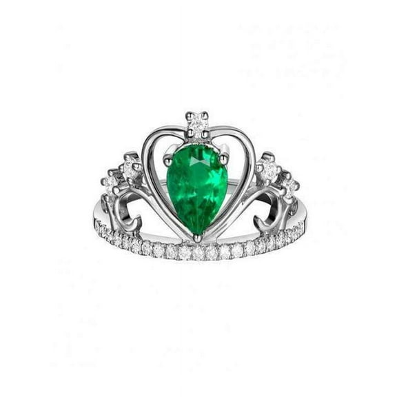Crown 2 Carat Pear cut Emerald and Diamond Engagement Ring in 14k White Gold affordable emerald and diamond engagement ring
