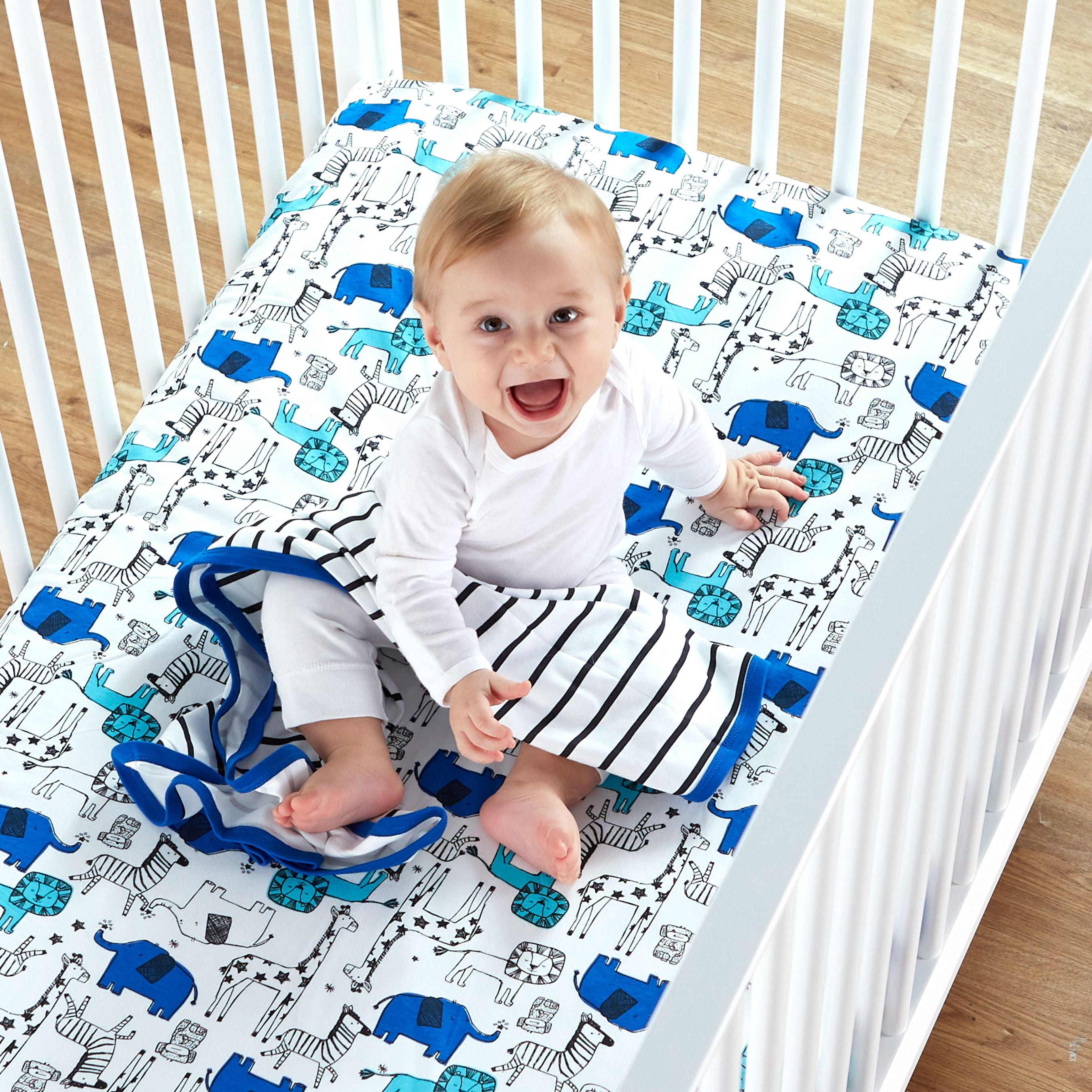 Little Star Organic 100% Pure Organic Cotton Receiving Blanket, 2 Pk, Blue-Modern Safari