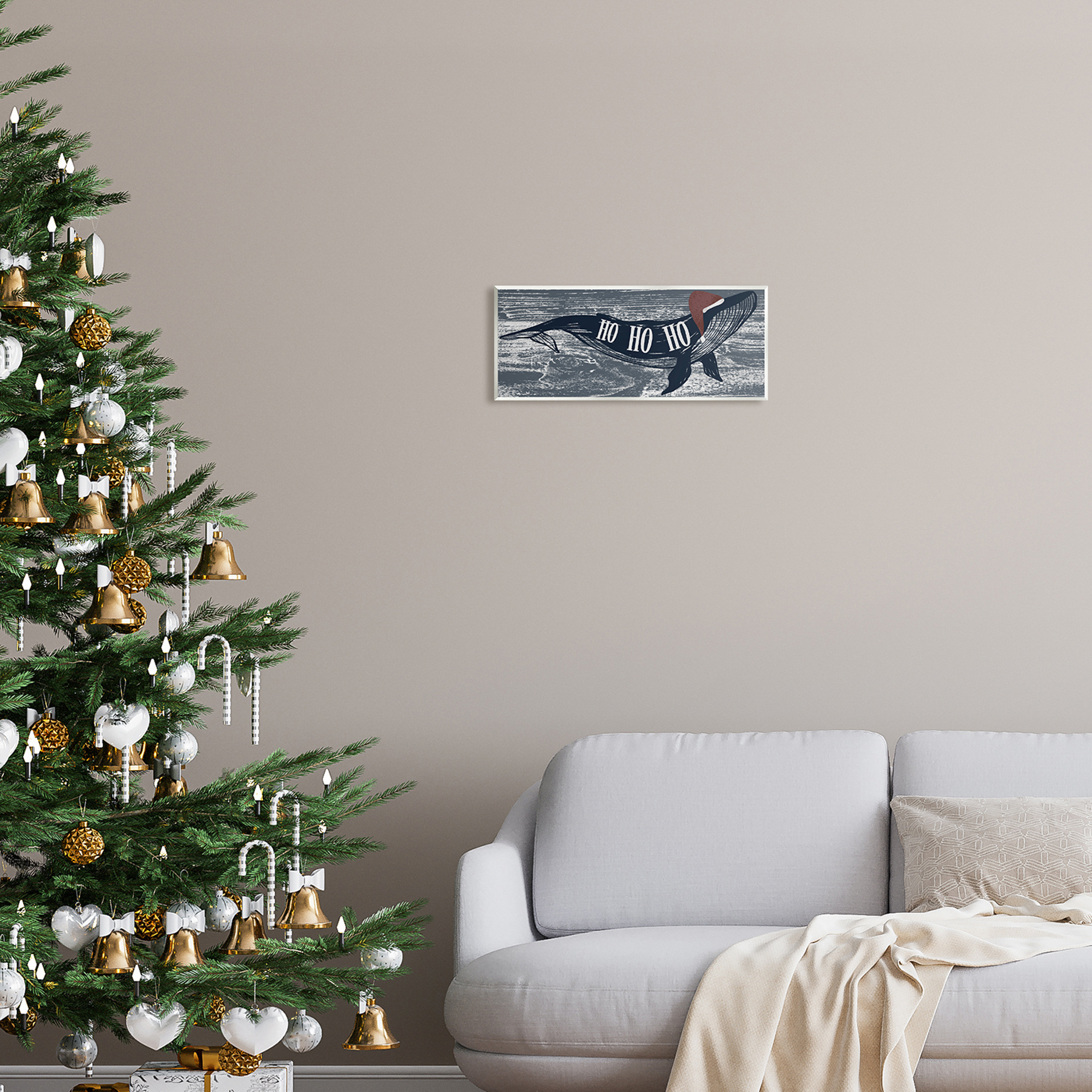 Stupell Industries Ho Ho Ho Christmas Santa Whale Holiday Painting Unframed Art Print Wall Art