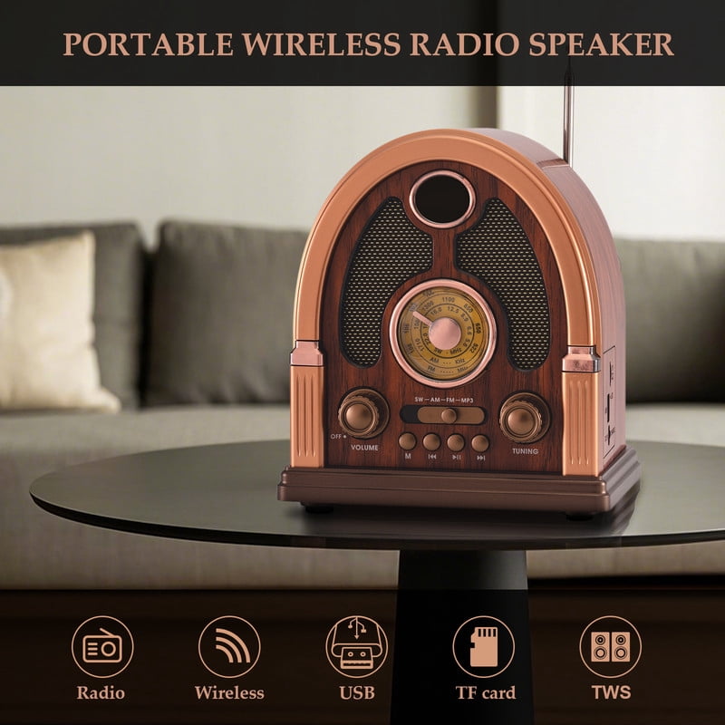Retro Wireless Bluetooth Speaker, AM/FM/SW Radio Wood Classic Table Radio, Portable Retro Bluetooth Speaker With USB/TF Inputs, Retro Wood Radio for Kitchen Desk Bedroom Office Party Outdoor
