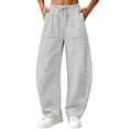 thumbnail image 3 of SYwaren Womens Baggy Casual Pants Curved Hem Drawstring Elastic Waist Loose Athletic Sweatpants with Pockets, 3 of 9