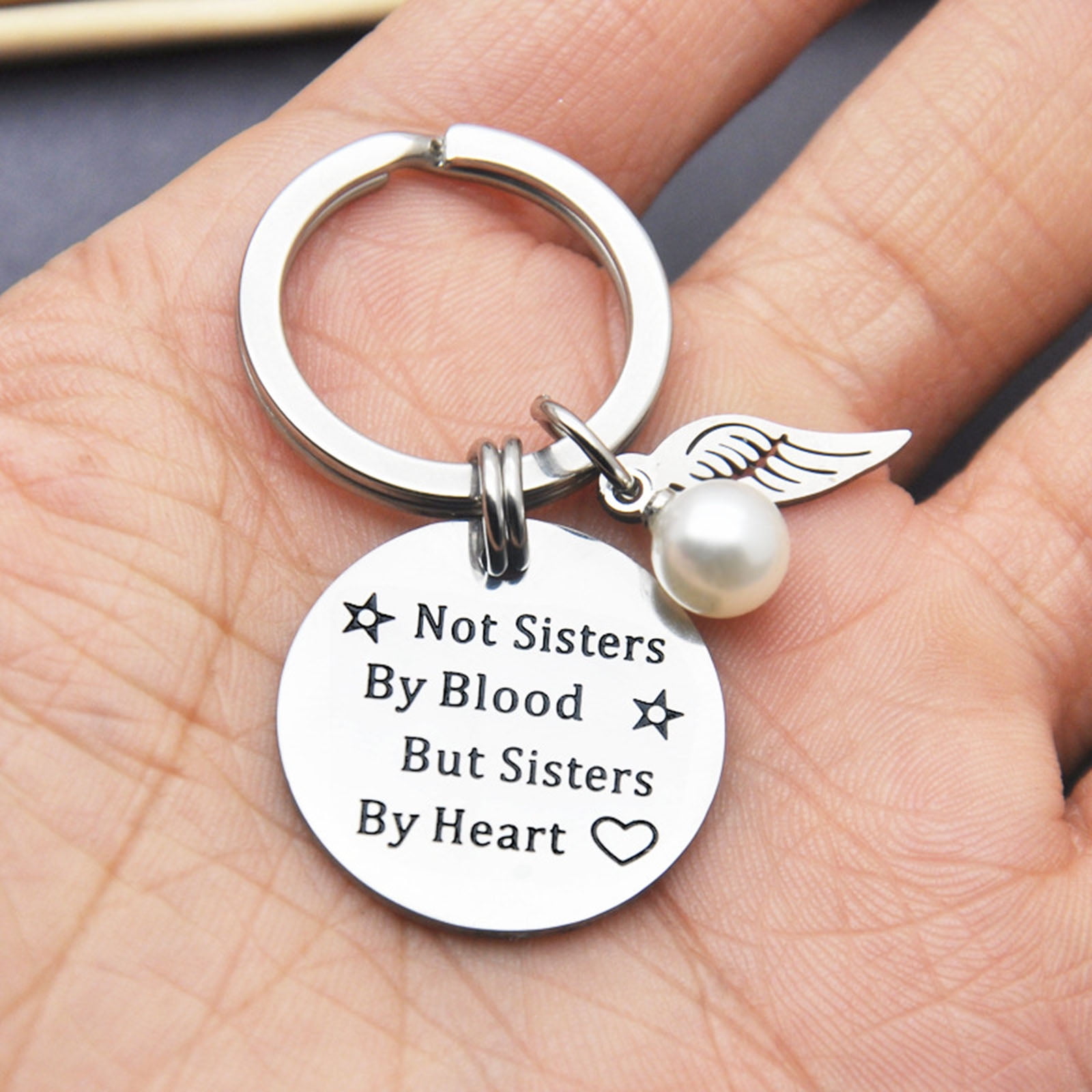Steel Not Sisters by Blood Pearl Wing Key Chain Bag Pendant Letter Keyring 