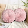 thumbnail image 3 of HIG Set of 2 Pumpkin Pleated Round Throw Pillows, Soft Velvet, Pink, 14.5" Diameter, 3 of 7