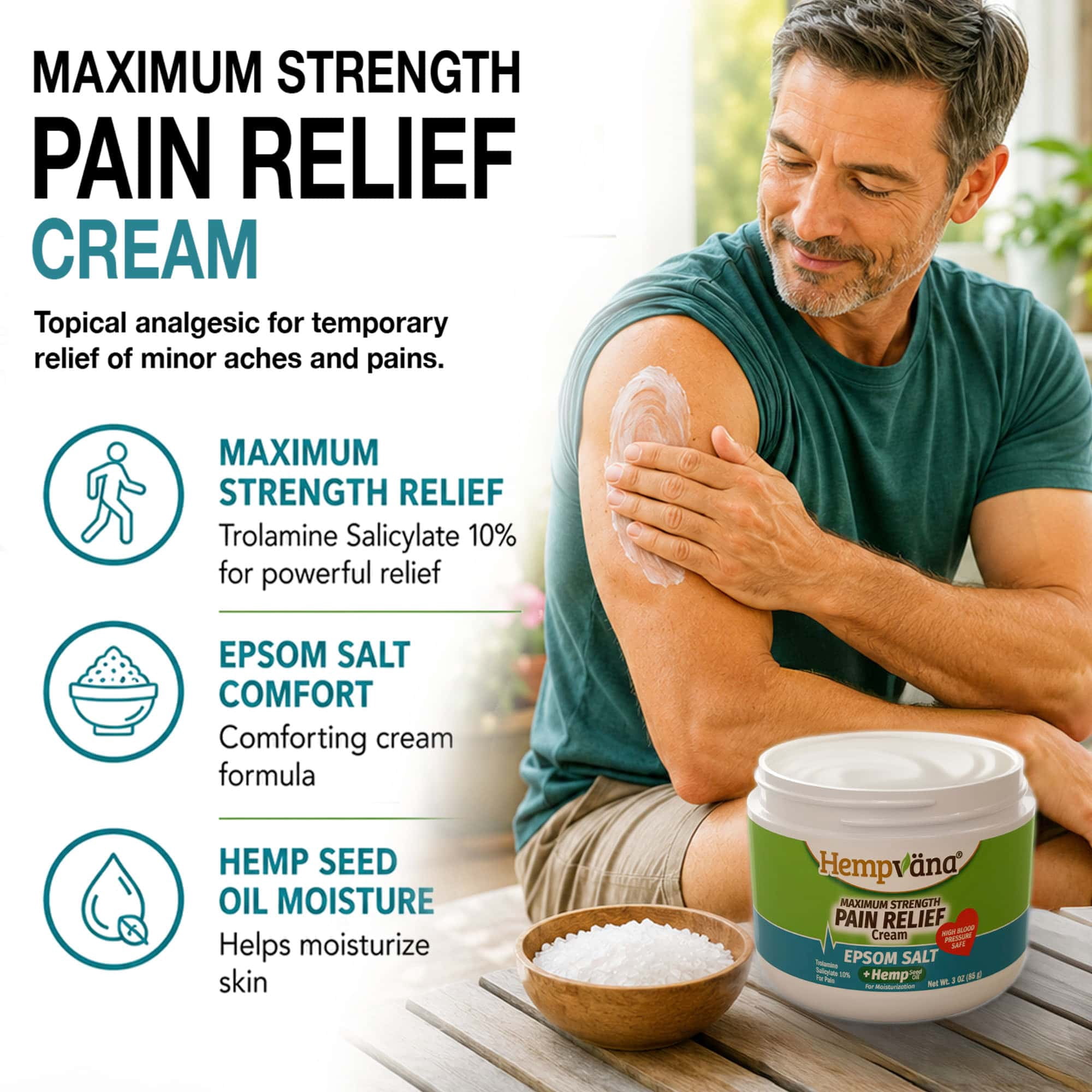 Hempvana Epsom Salt Maximum Strength Pain Relief Cream, 3 oz