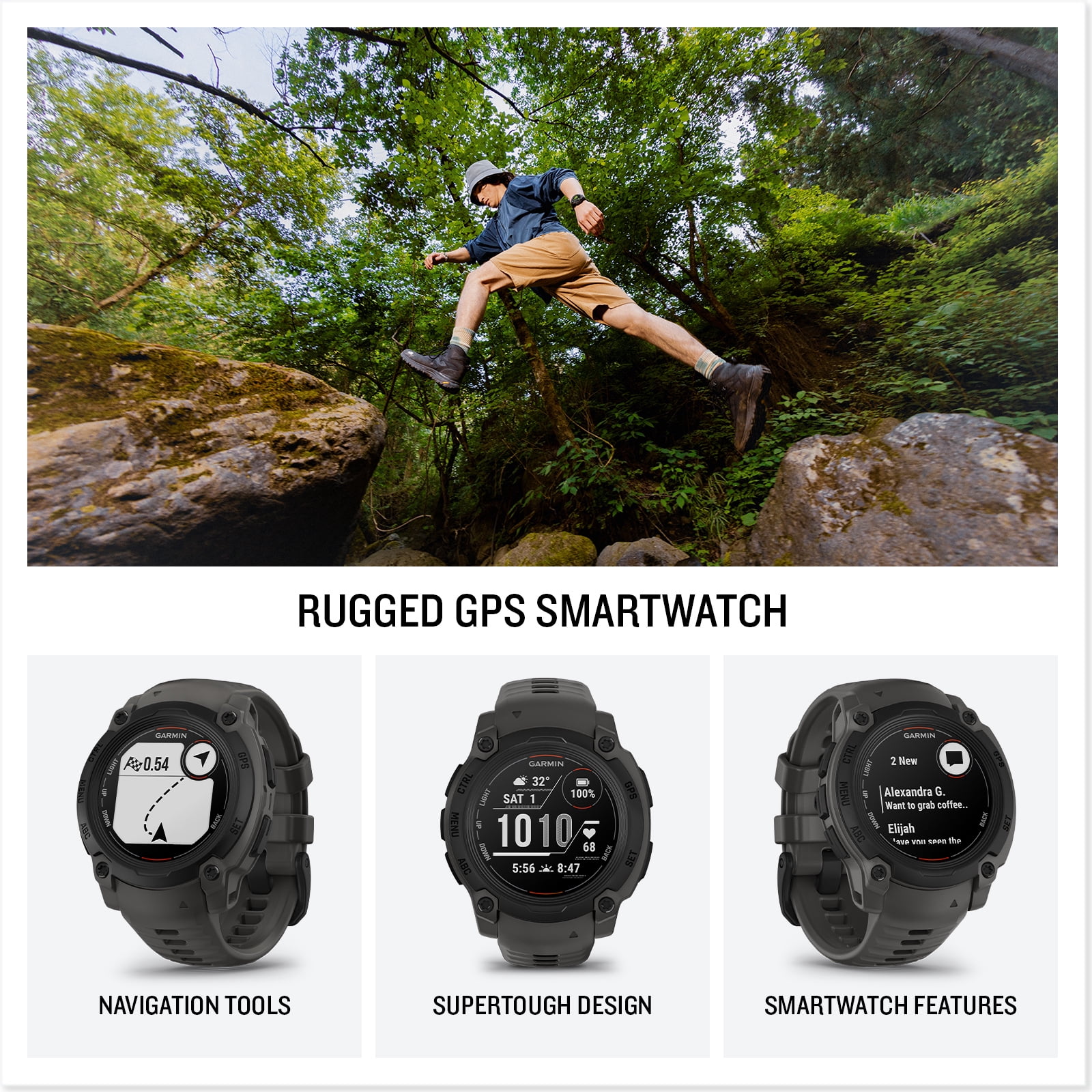 Garmin Instinct E 40mm, Outdoor GPS Smartwatch Charcoal 010-02932-00 Health, Fitness and Tactical Smart Watch Bundle