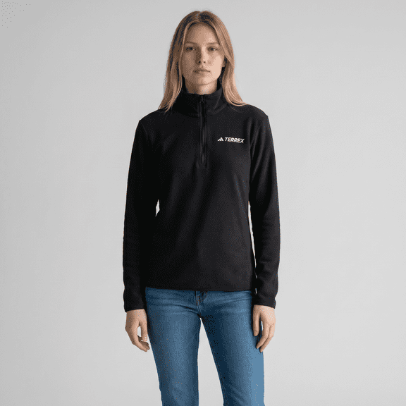 Adidas Women's Terrex Half Zip Fleece Hiking Jacket XL Black Embroidered Logo