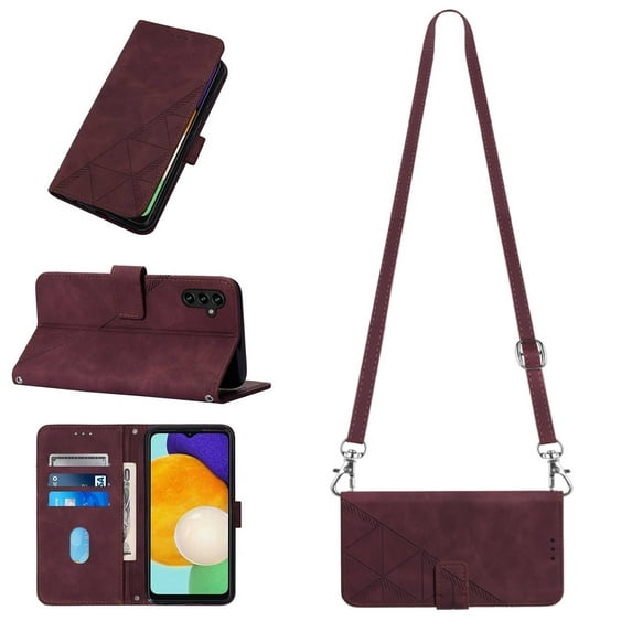 Mantto for Samsung Galaxy A13 5G 6.5 inch Crossbody Phone Case with Shoulder Strap,Magnetic Closure Folio Kickstand Card Slots Premium PU Leather Full Protection Shockproof Cover,Winered