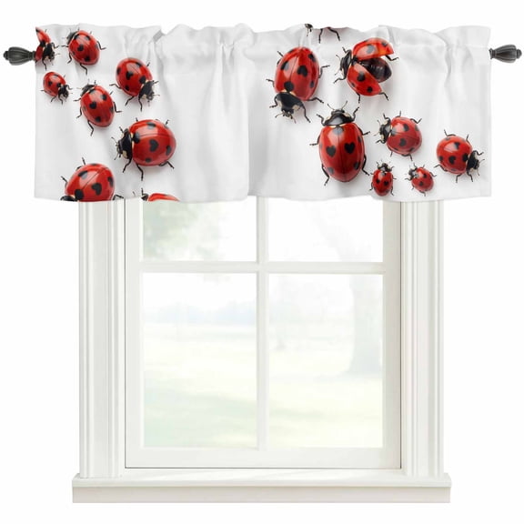 Ladybug Kitchen Valances for Windows, Red Black Vintage Bathroom Window Valances 54x18 Inch Rod Pocket Window Treatments Valance Curtains for Living Room Bedroom Decor