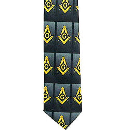 Necktie Freemason Lodge Black Gray Polyester long tie Large card Masonic design