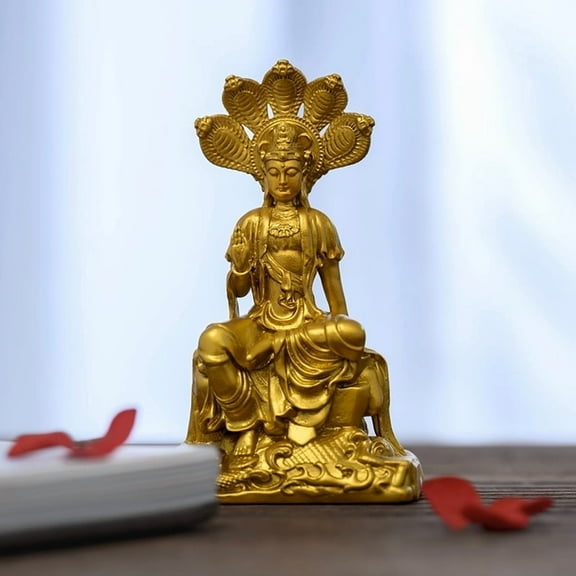 Handcrafted Nagarjuna Buddha Statue Golden Brass 3.03in Clarity & Knowledge Perfect Gift for Study Space