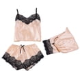 thumbnail image 2 of POTETI Satin Silk Sexy Pajamas for Women Beige Lace Pajama Cami and Shorts, 2 of 9