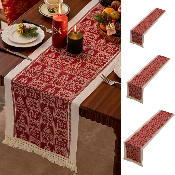 Xihbxyly Mantel Navideño, Diseño Festivo Rojo, Material Impermeable, Estampado de Árbol de Navidad y Copos de Nieve, Decoración para Sala de Estar o Comedor, Esencial para Reuniones Navideñas, Tamaño