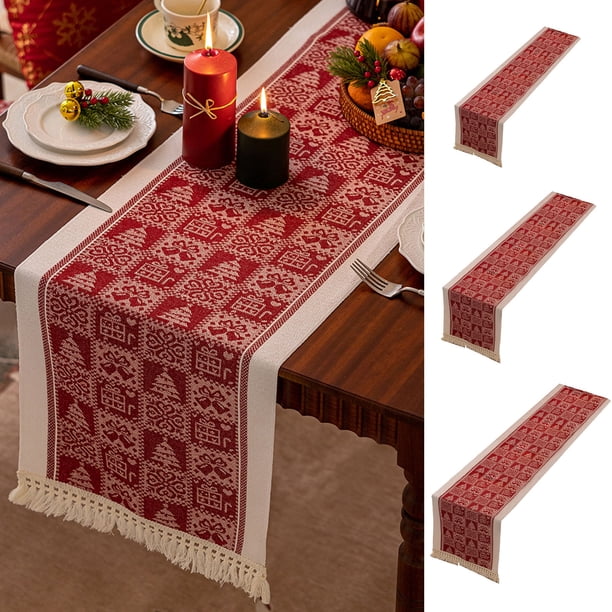 Xihbxyly Mantel Navideño, Diseño Festivo Rojo, Material Impermeable, Estampado de Árbol de Navidad y Copos de Nieve, Decoración para Sala de Estar o Comedor, Esencial para Reuniones Navideñas, Tamaño