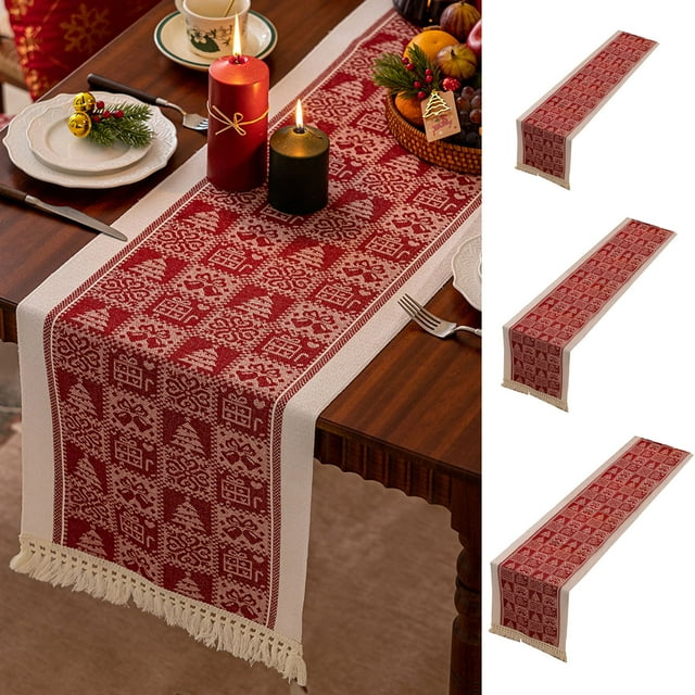 Red Christmas Tablecloth for Dining Table - Waterproof Polyester with Holiday Patterns for TV Cabinet & Coffee Table Decor