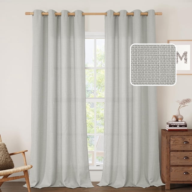PinesC Light Grey Linen Curtains for Bedroom, 84 Inch Faux Linen Textured Light Filtering Privacy Drapes Grommet Window Panels for Living Room, Set of 2 Panels, 52 x 84 Inch