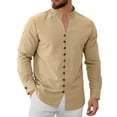 thumbnail image 2 of USNSM Long Sleeve Cotton Linen Shirt for Men, Button Up Loose Fit Vintage Shirts Stand Banded Collar Solid Beach Tops Yellow M, 2 of 9