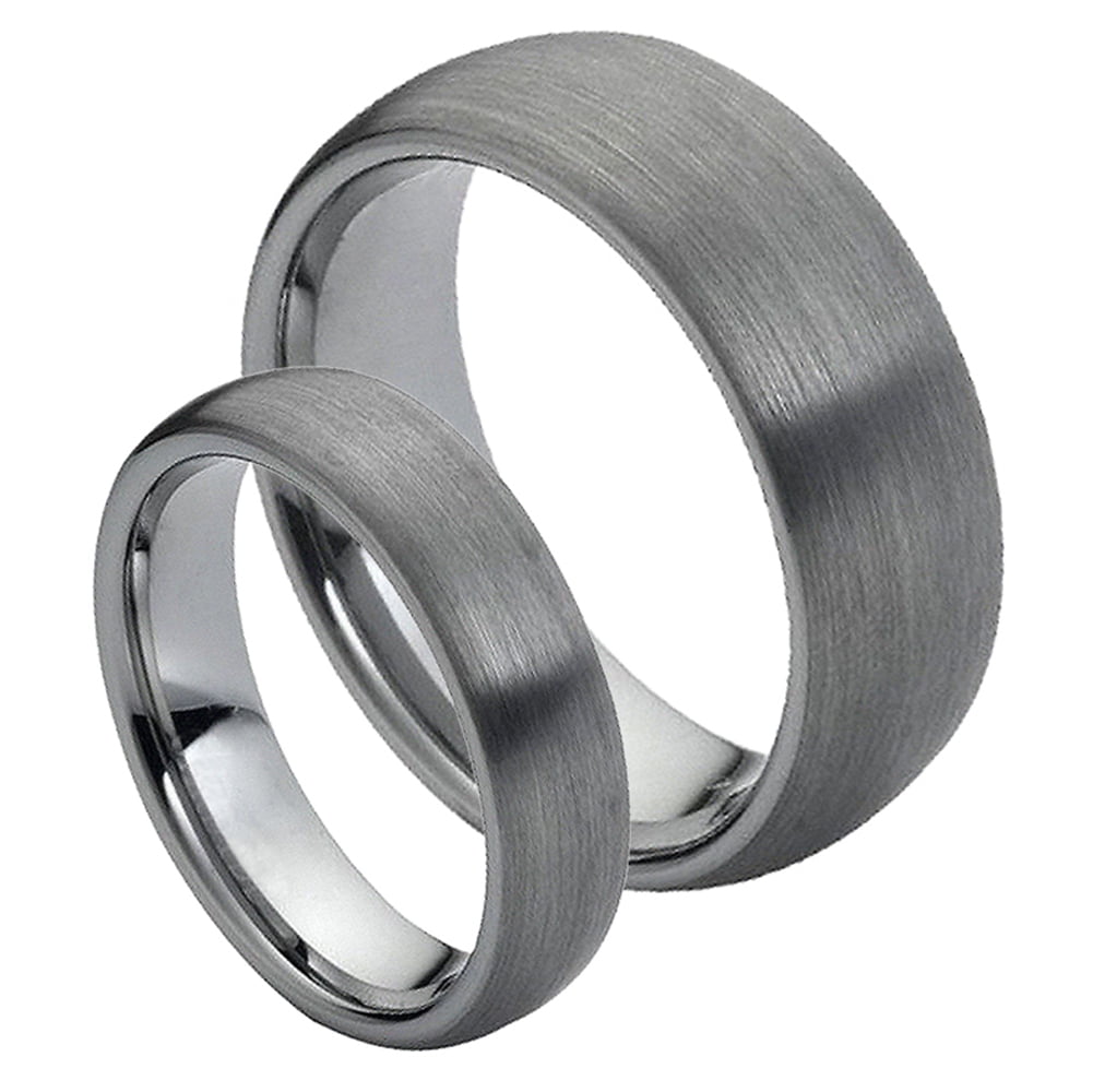 8MM 6MM Men & Ladies Tungsten Carbide Brushed Step Edge Wedding Band Ring Set 