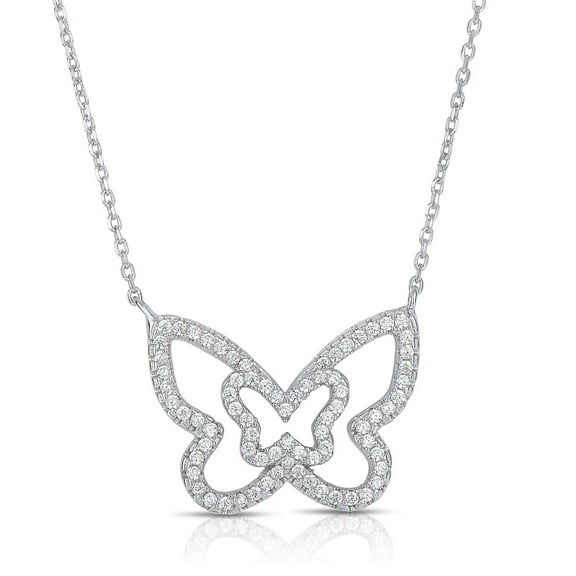 Tilo Jewelry Solid 925 Sterling Silver Butterfly Pendant Necklace with Cubic Zirconia CZ Stones | Women & Unisex | Adjustable 16 Inch to 18 Inch Cable Chain