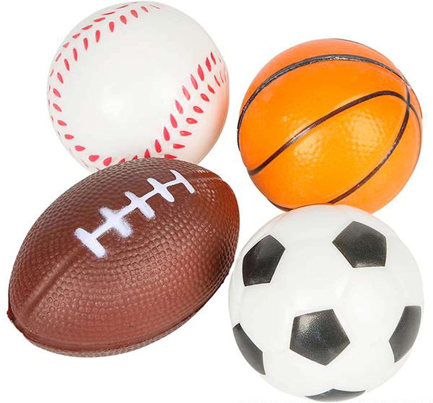 Mardi Gras Prizes Gadget Toys Basketball Soccer for Stress Relief Soccer Party Supplies Relaxation Gadgets 12 Packs and 4 Ball Games Compressible Stress Balls Baseball 