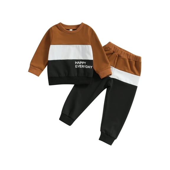 Bagilaanoe 2PCS Toddler Baby Boy Long Pants Set Contrast Color Long Sleeve Sweatshirt Pullover Tops Drawstring Sweatpants 18M 24M 3T 4T 5T 6T Kids Casual Sweatsuits