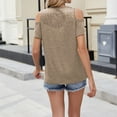thumbnail image 6 of Charella Women's Summer Tops Cold Shoulder Hollow out Crew Neck Short Sleeve Basic Shirts Casual Loose Fit Clothes (S, Khaki), 6 of 8
