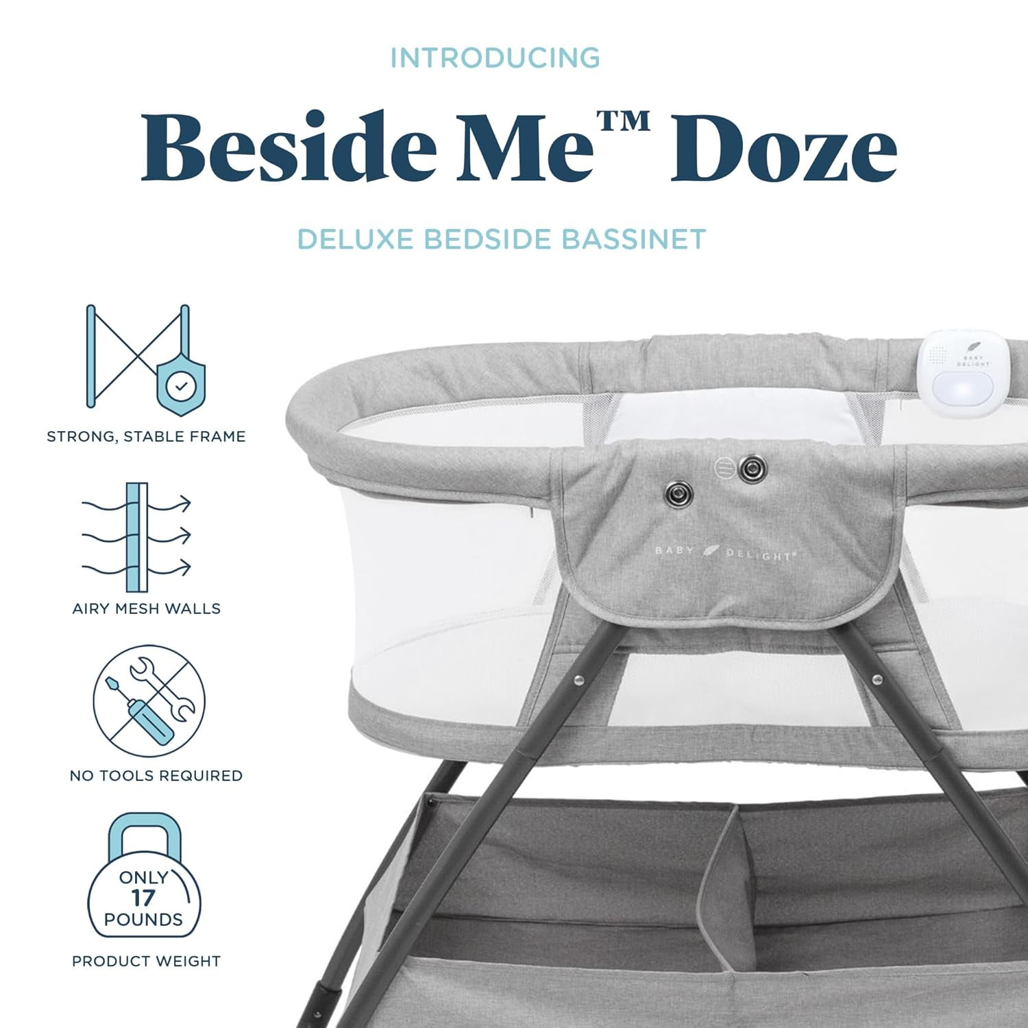 Baby Delight Beside Me Doze Deluxe Bedside Infant Bassinet, Gray, 0-5 Months, JPMA Certified
