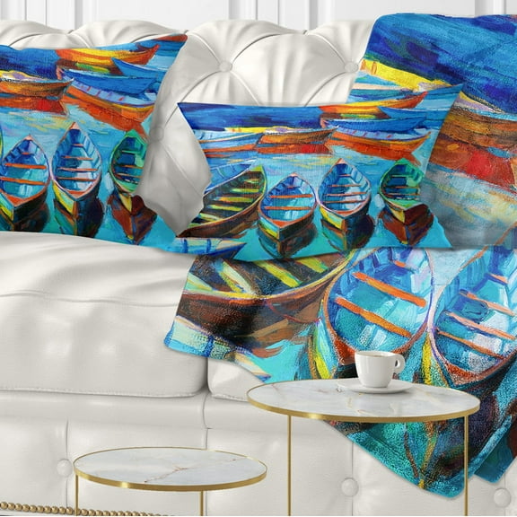 Designart Boats in Blue Sea - Seascape Throw Pillow - 12x20