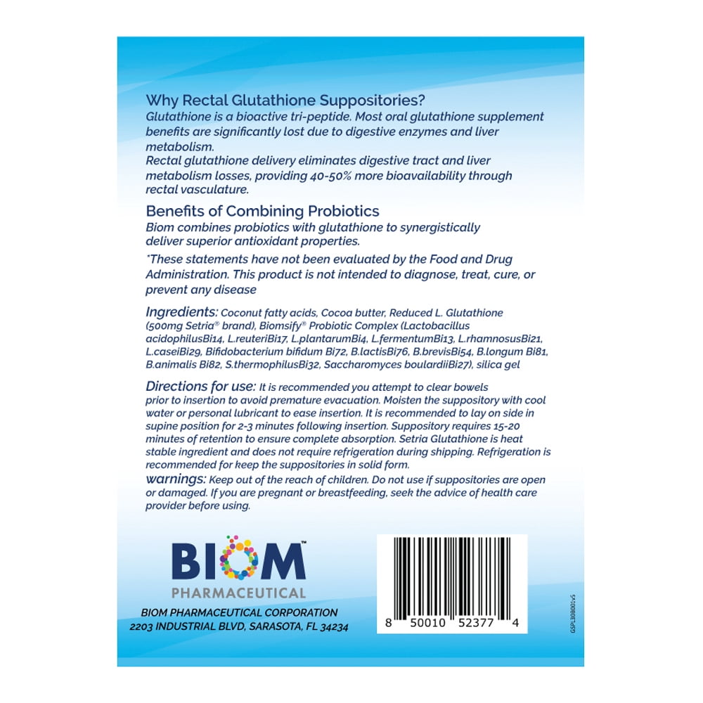 Biom Probiotics High Potency L-Glutamine 500mg (Setria Brand)+ Probiotic for Women, 30 Suppositories