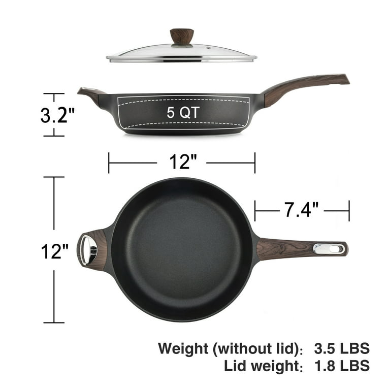 Sensarte 12 inch Nonstick Deep Frying Pan, 5Qt Non-Stick Saute Pan with  Lid, Large Skillet Jumbo Cooker, Induction Cookware for all Stove Tops,  PFOA Free 