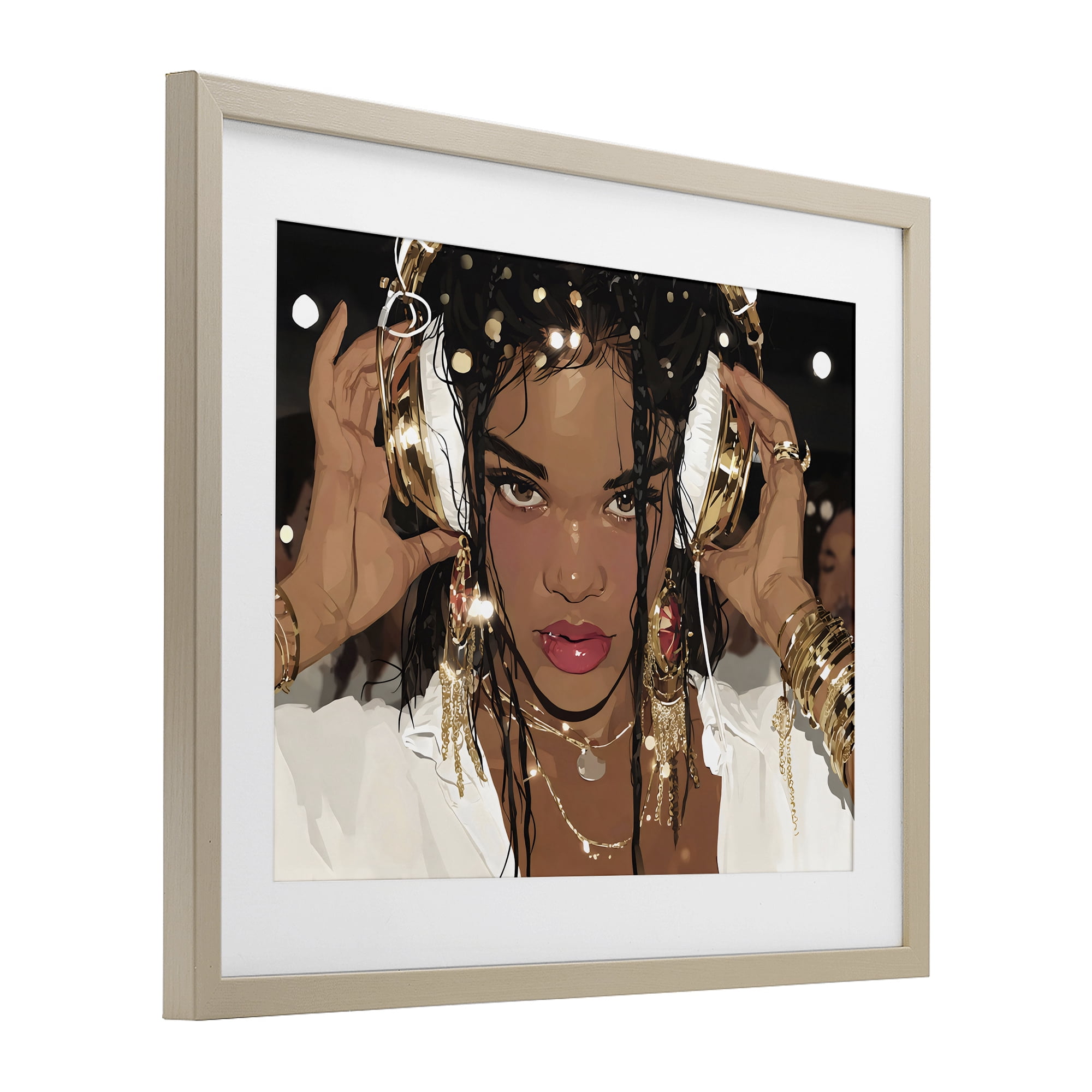 Stupell Industries Gold Headphones Glam Female Birch Framed Print Under Glass, design by Franklyn Gregory