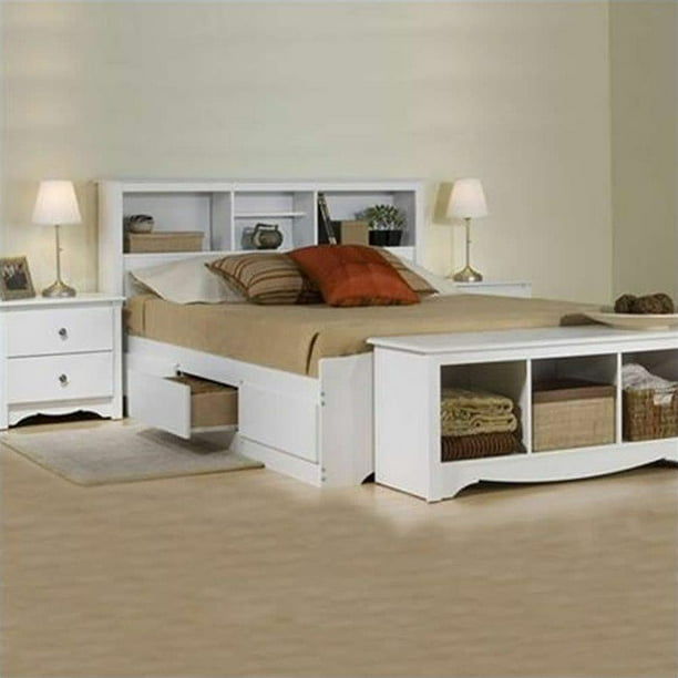 Prepac Monterey White Queen Bookcase, Bookcase Platform Bed Queen