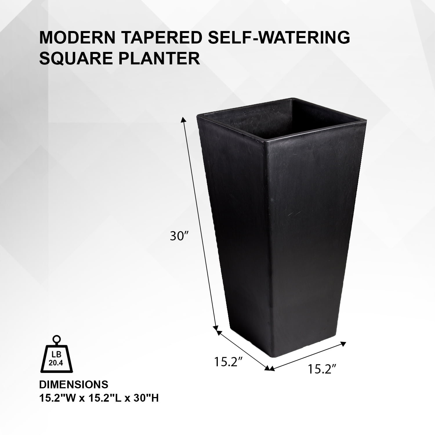 XBrand Modern 30-Inch Tall Square Planter, Modern Tapered Planter Perfect for Indoor & Outdoor Planter, Patio Décor, Black