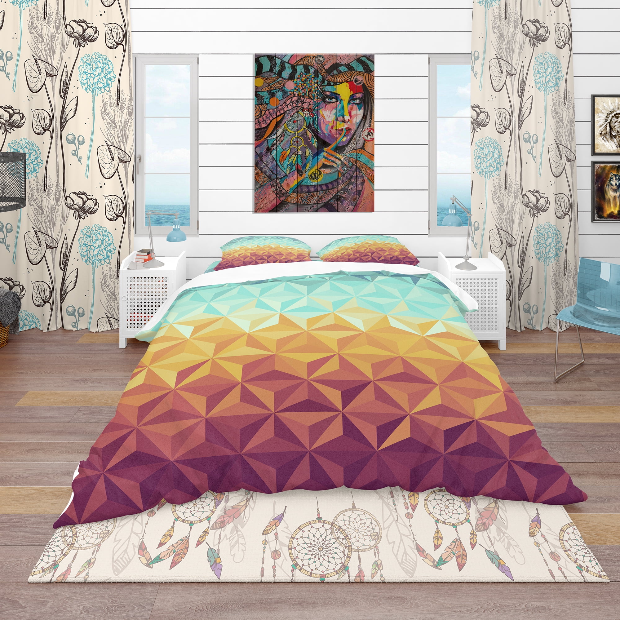 Designart 'Retro Hipsters Geometric Pattern' Vintage Duvet Cover Set