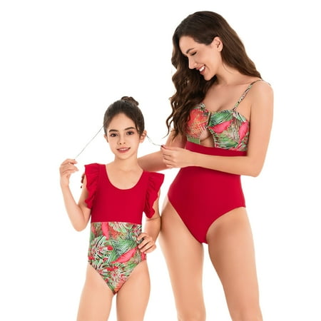 

Family Picture Outfits Swimsuits Matching Swimwear 2 Pcs Summer Floral Stripes Bathing Suits Set Family Gathering Casual Pajamas Set Red 5 Years - 6 Years