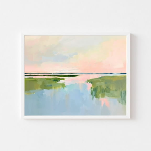 Kna Prints - Pink Marsh Sunset Landscape Painting Pastel Lowcountry Coastal Watercolor Wall Art Print Carolina Beach House Wall Art Decor For Home Office, UNFRAMED-8x12